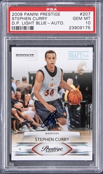 2009-10 Panini Prestige "Draft Picks" Light Blue #207 Stephen Curry Signed Rookie Card (#013/100) - PSA GEM MT 10